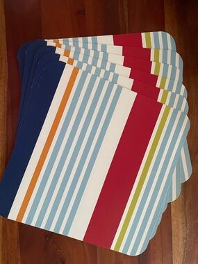 IKEA Striped Placemat Set in Navy, Red, Light Blue, Orange & Lime 6 pcs 14.5”